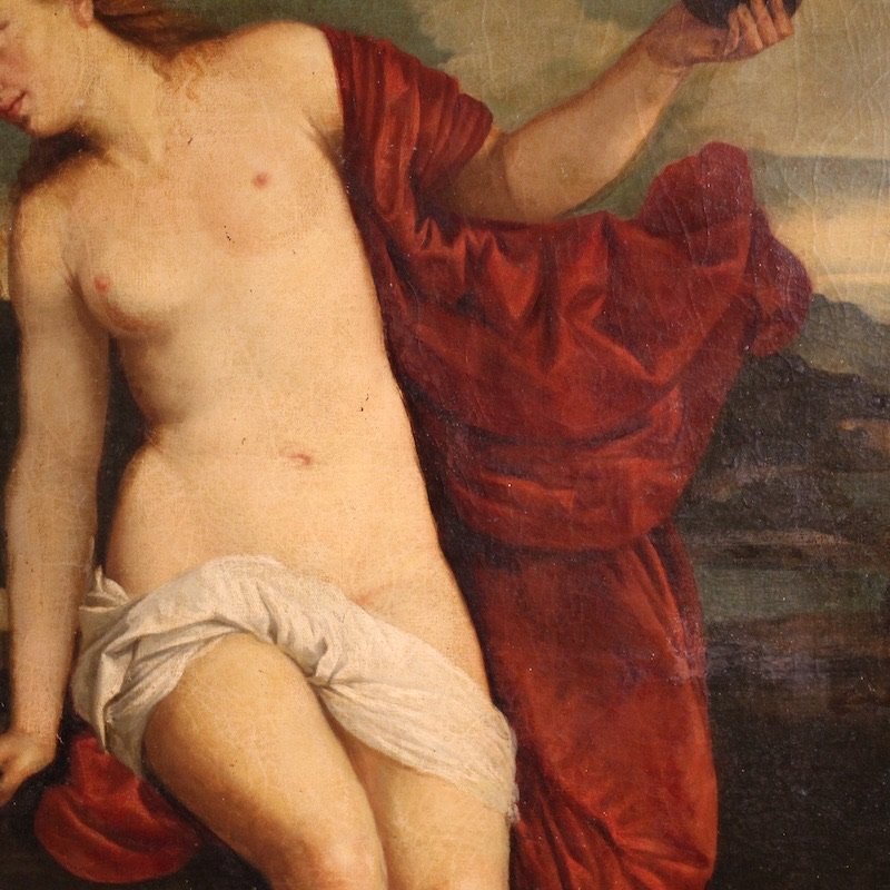 Antico dipinto italiano Amor Sacro del XIX secolo-photo-6