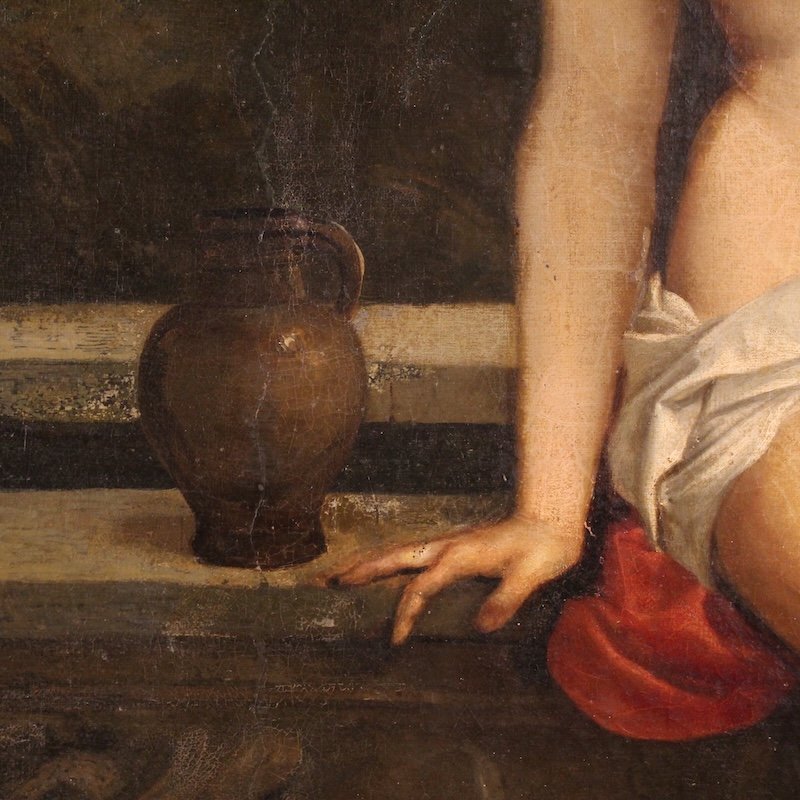 Antico dipinto italiano Amor Sacro del XIX secolo-photo-8