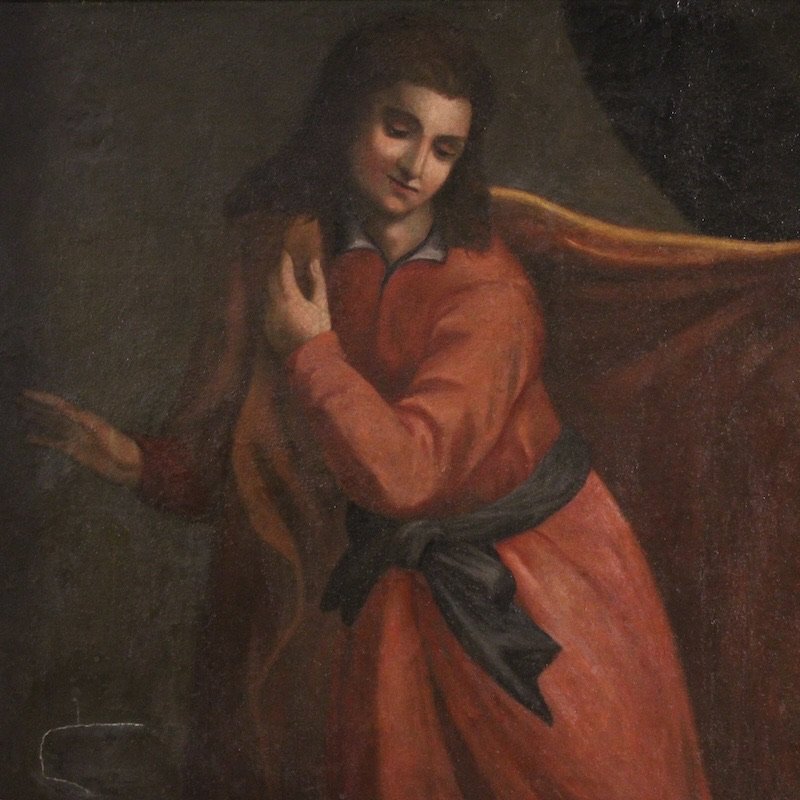 Antico dipinto italiano Giuseppe e la moglie di Putifarre del XVII secolo-photo-3