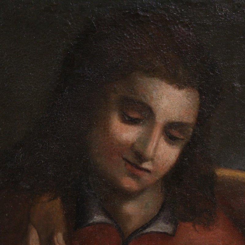 Antico dipinto italiano Giuseppe e la moglie di Putifarre del XVII secolo-photo-4