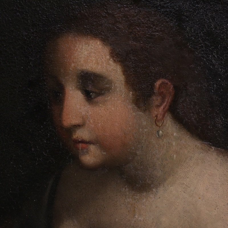 Antico dipinto italiano Giuseppe e la moglie di Putifarre del XVII secolo-photo-2