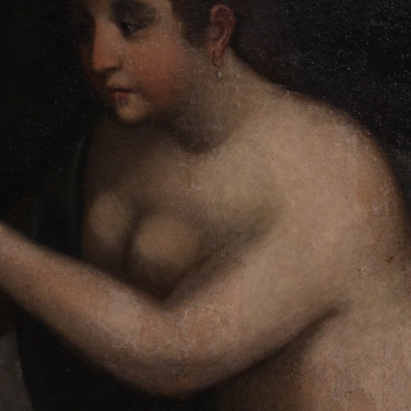 Antico dipinto italiano Giuseppe e la moglie di Putifarre del XVII secolo-photo-7