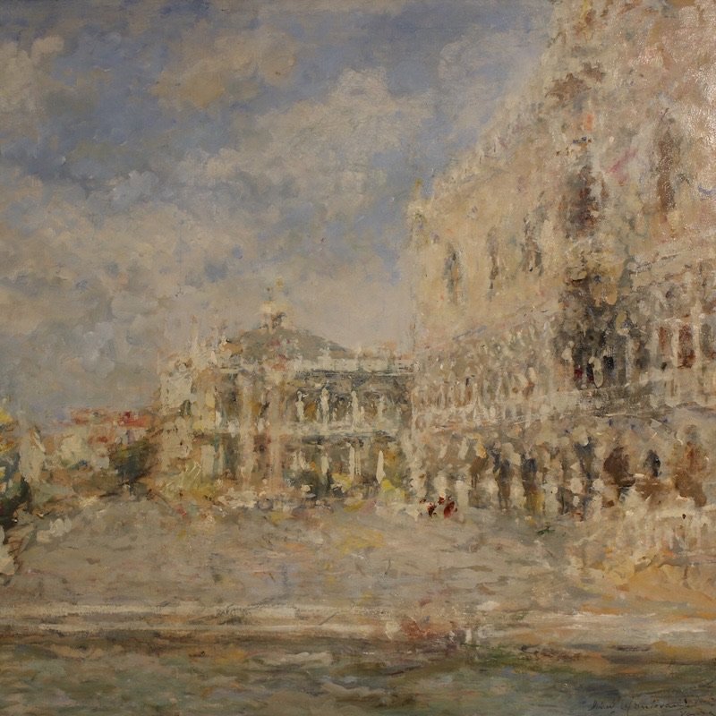 Grande quadro firmato Luigi Mantovani, veduta di Venezia con Palazzo Ducale-photo-4