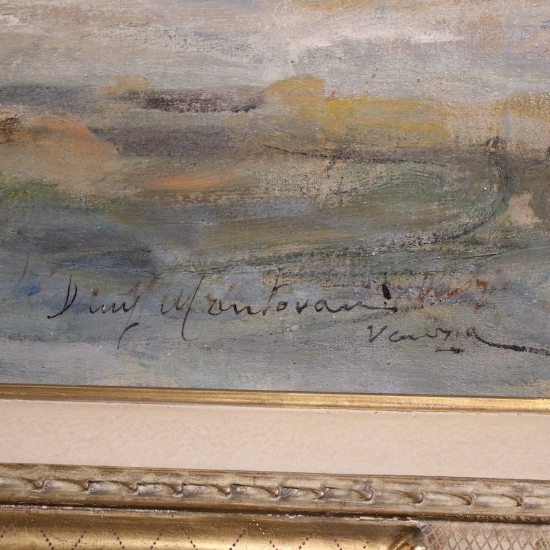 Grande quadro firmato Luigi Mantovani, veduta di Venezia con Palazzo Ducale-photo-1