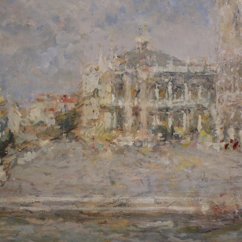 Grande quadro firmato Luigi Mantovani, veduta di Venezia con Palazzo Ducale-photo-3