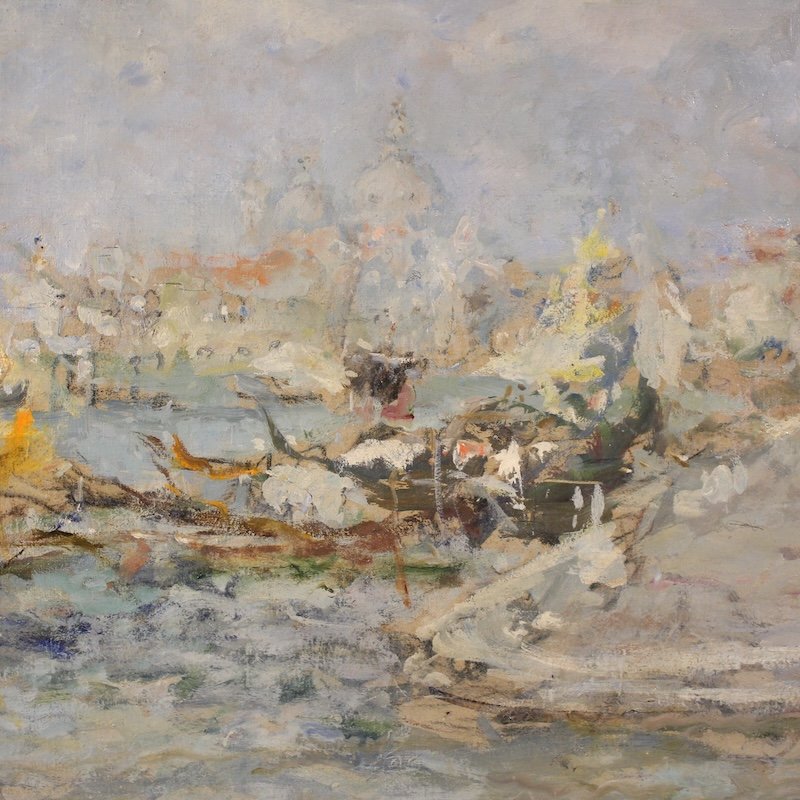 Grande quadro firmato Luigi Mantovani, veduta di Venezia con Palazzo Ducale-photo-4