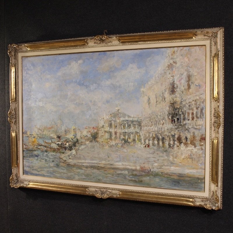 Grande quadro firmato Luigi Mantovani, veduta di Venezia con Palazzo Ducale-photo-8