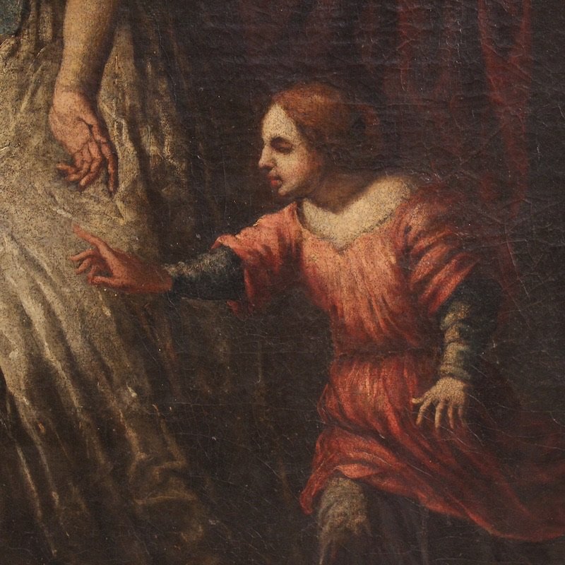 Grande dipinto italiano del XVII secolo, Mosè salvato dalle acque-photo-2