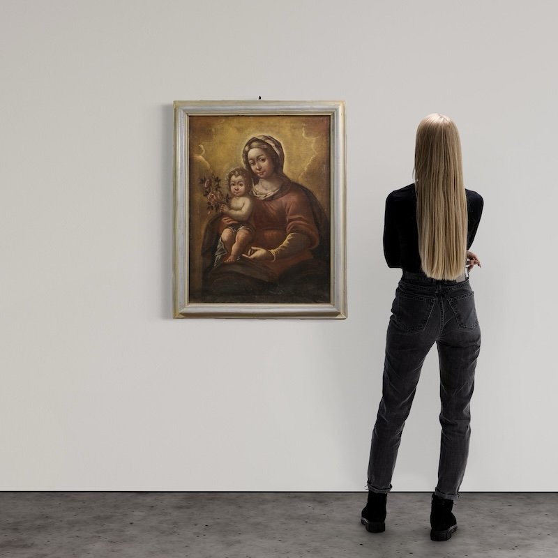 Antico dipinto italiano Madonna con bambino del XVII secolo-photo-2