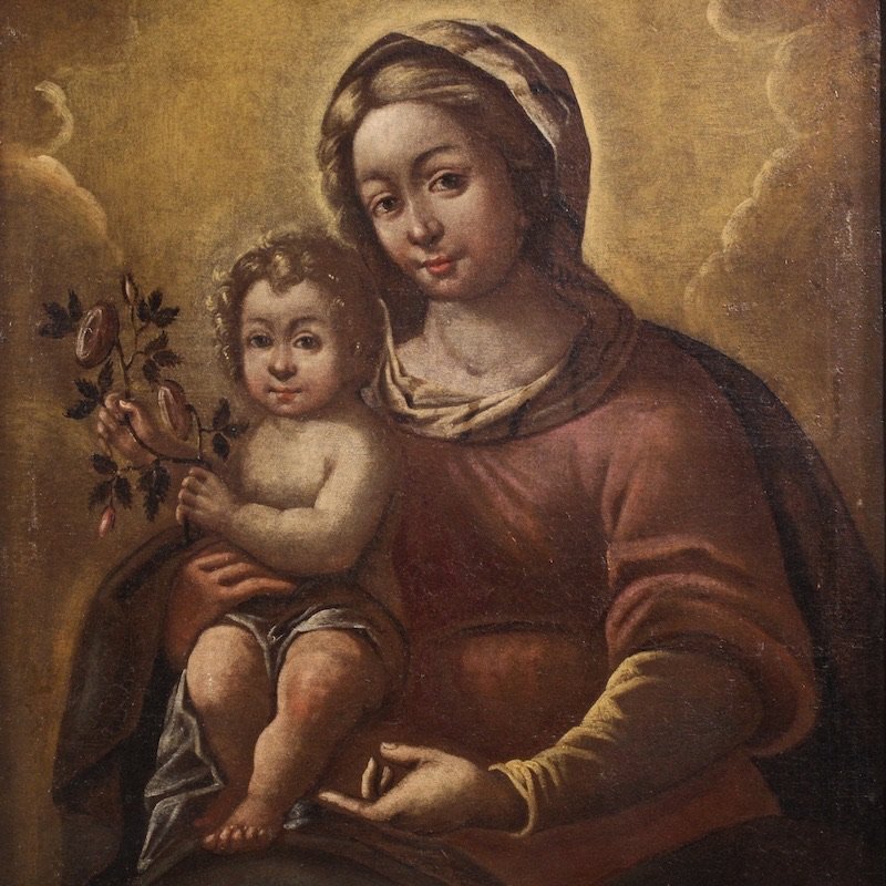 Antico dipinto italiano Madonna con bambino del XVII secolo-photo-3