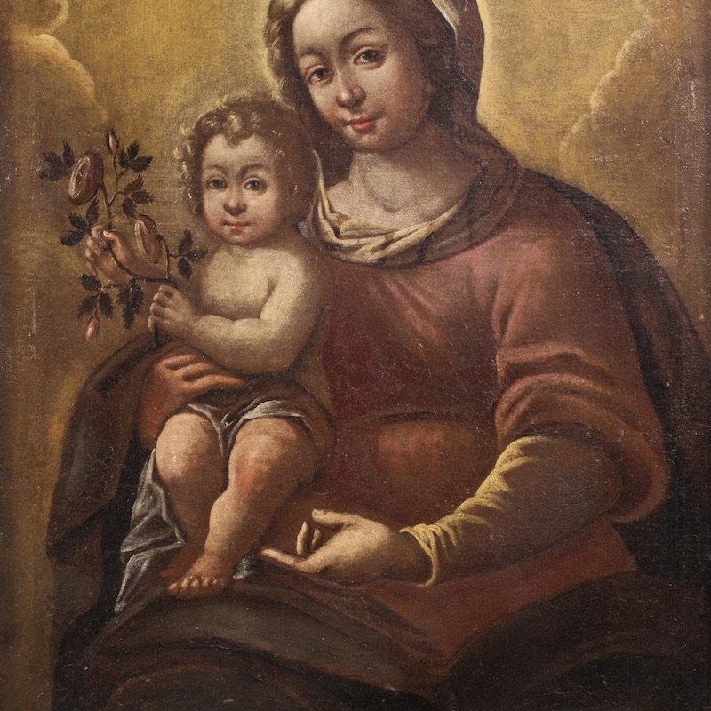 Antico dipinto italiano Madonna con bambino del XVII secolo-photo-4