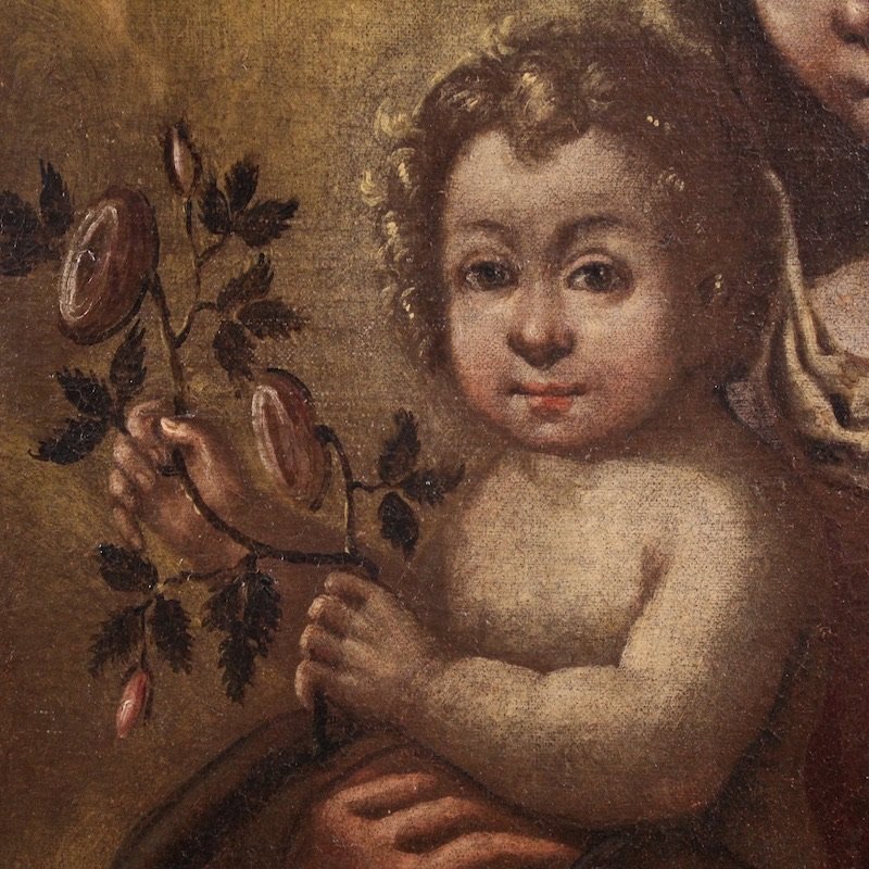 Antico dipinto italiano Madonna con bambino del XVII secolo-photo-4