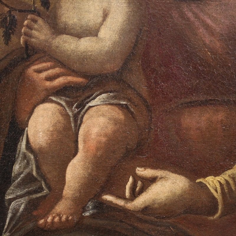 Antico dipinto italiano Madonna con bambino del XVII secolo-photo-5