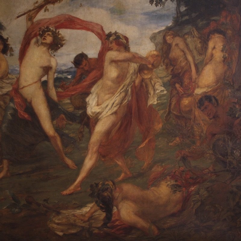 Quadro mitologico firmato Vera Willoughby e datato 1911, baccanale-photo-3