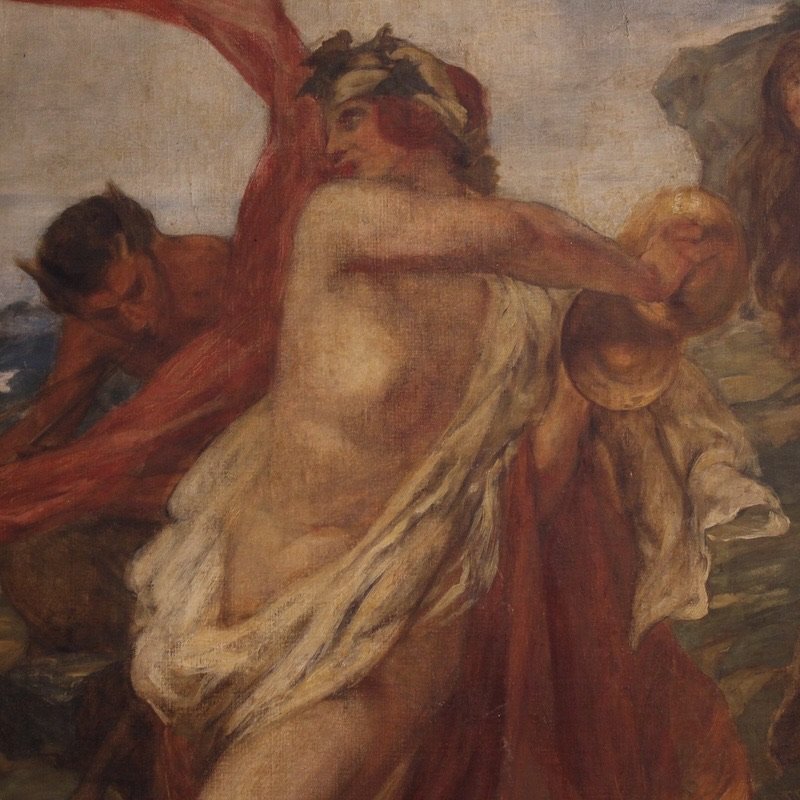 Quadro mitologico firmato Vera Willoughby e datato 1911, baccanale-photo-2