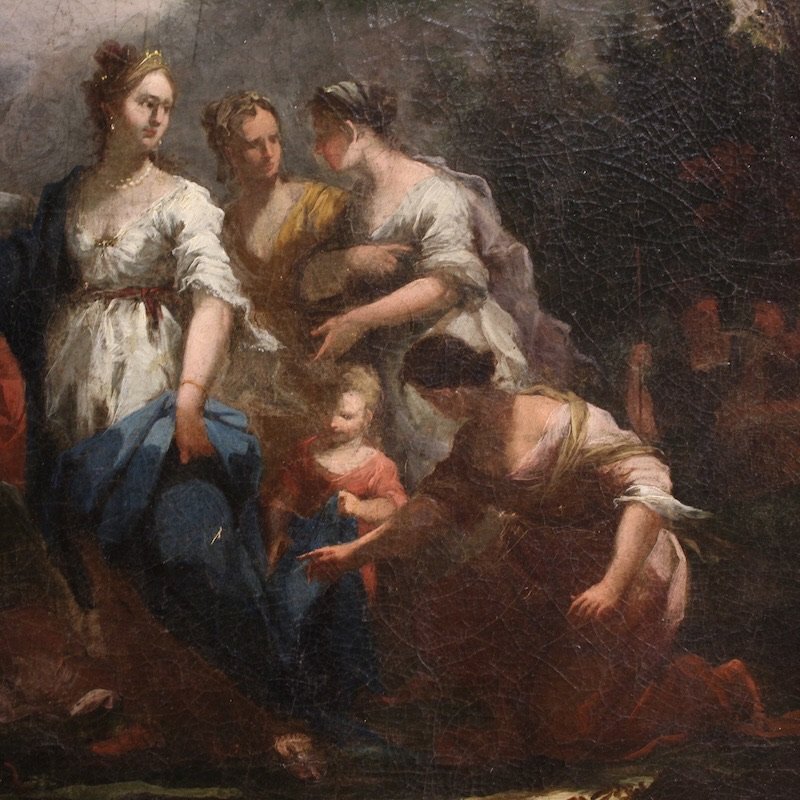 Antico quadro veneziano del XVIII secolo, Mosè salvato dalle acque-photo-4