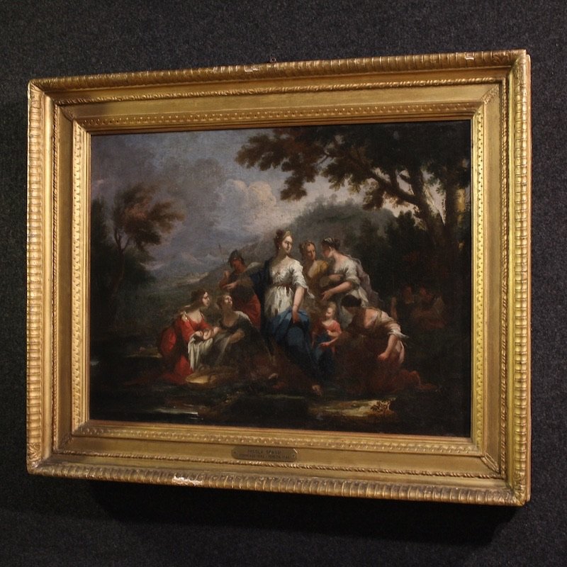 Antico quadro veneziano del XVIII secolo, Mosè salvato dalle acque-photo-8