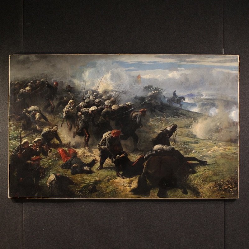 Grande battaglia del XIX secolo, dipinto siglato H.P.