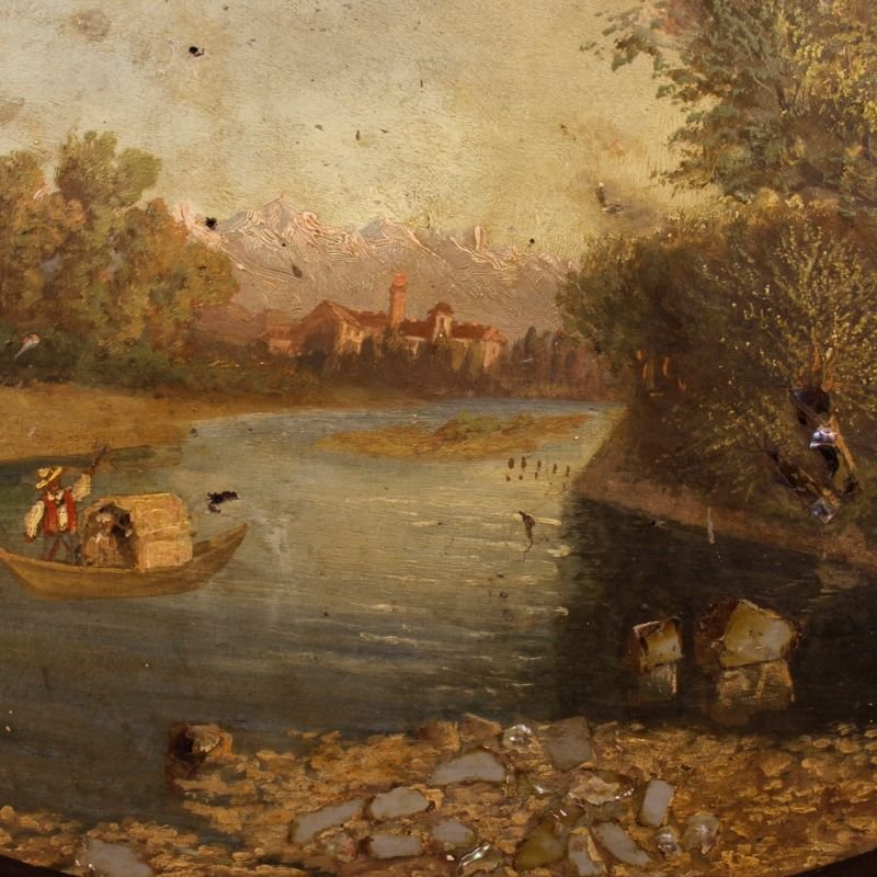 Tavolino inglese laccato e dipinto del XX secolo-photo-1