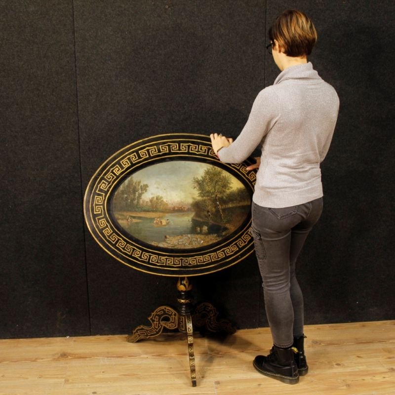 Tavolino inglese laccato e dipinto del XX secolo-photo-7