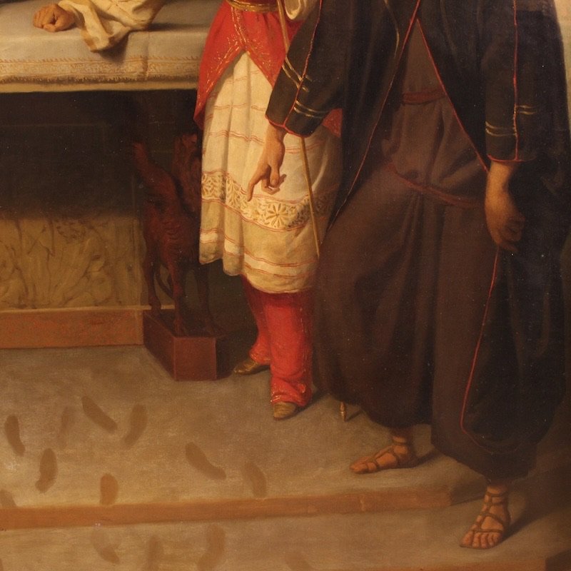 Grande quadro firmato Carlo De Notaris, il profeta Daniele svela a Ciro l’inganno dei sacerdoti-photo-8