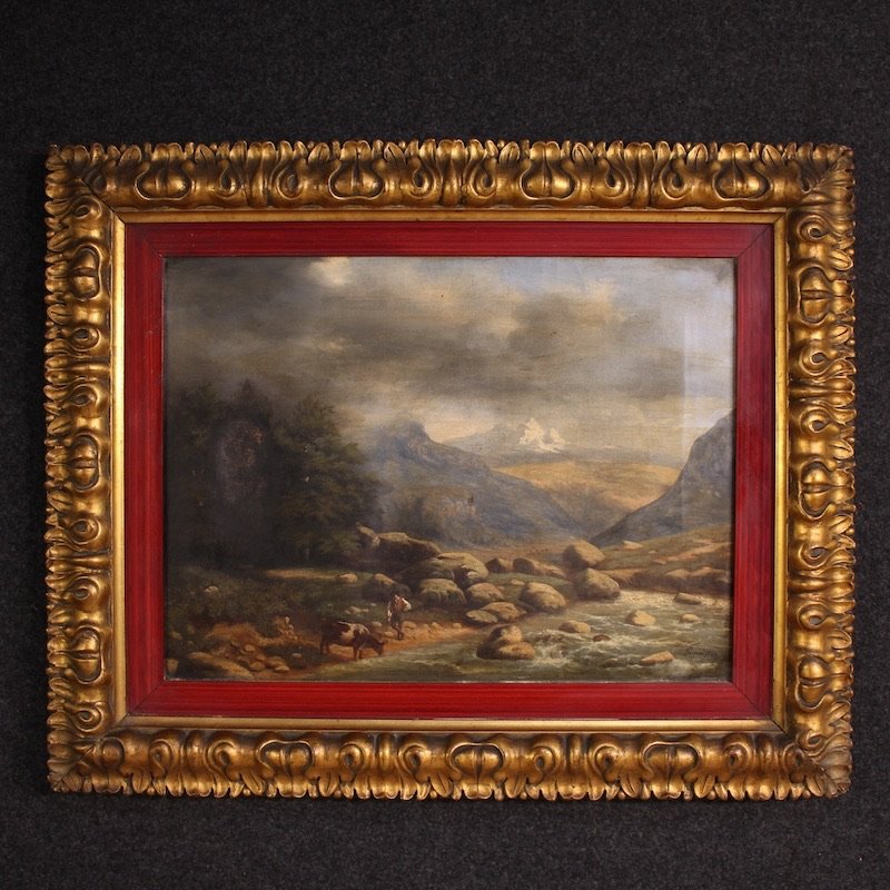 Dipinto italiano, paesaggio firmato e datato 1846