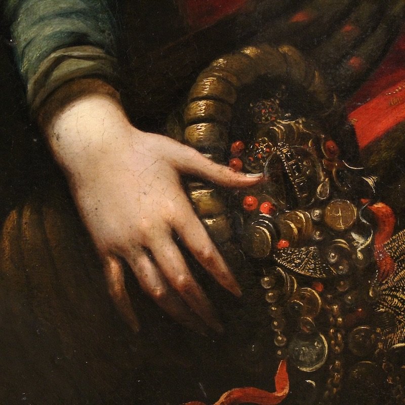 Antico dipinto italiano del XVII secolo, allegoria della magnificenza -photo-4