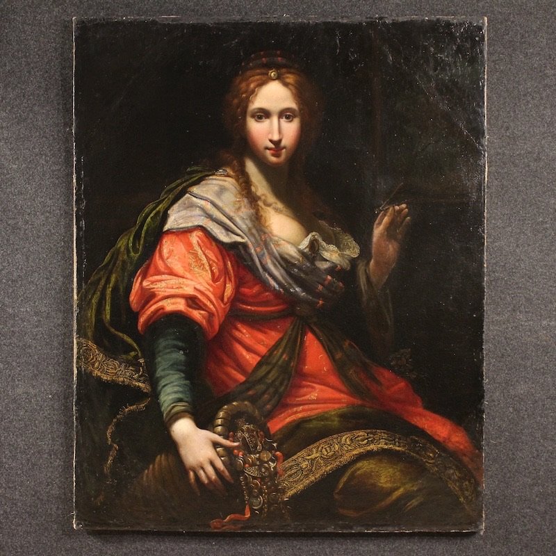Antico dipinto italiano del XVII secolo, allegoria della magnificenza 