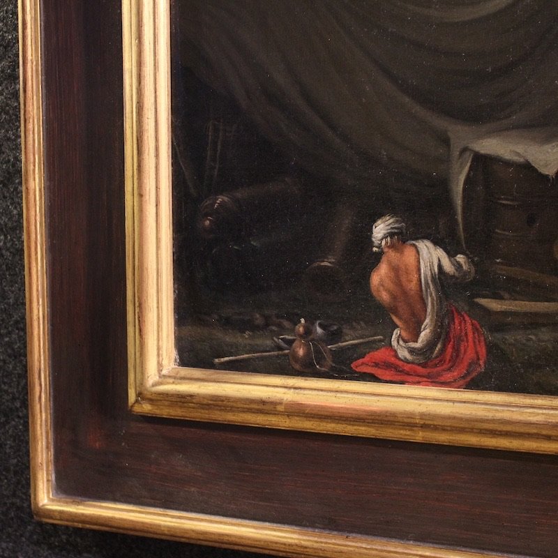 Quadro fiammingo del XVII secolo, grande paesaggio con velieri-photo-2