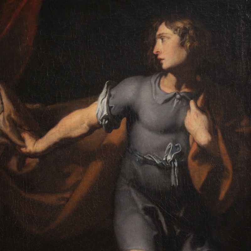  Grande dipinto francese del XVII secolo, Giuseppe e la moglie di Putifarre -photo-3