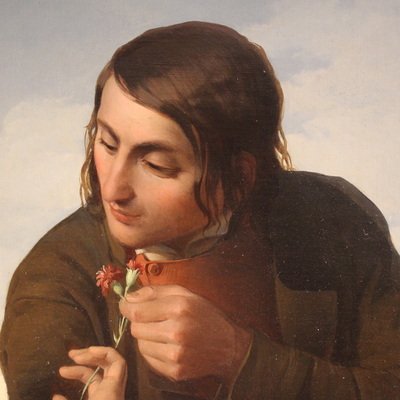 Grande quadro siglato FB e datato 1853, gli innamorati  -photo-1