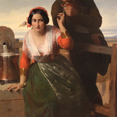 Grande quadro siglato FB e datato 1853, gli innamorati  -photo-2