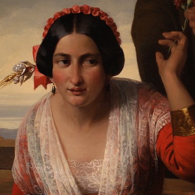 Grande quadro siglato FB e datato 1853, gli innamorati  -photo-3