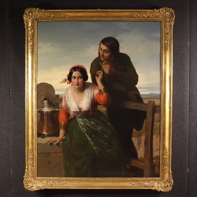 Grande quadro siglato FB e datato 1853, gli innamorati  