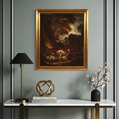 Quadro inglese del XVIII secolo, paesaggio pastorale  -photo-7