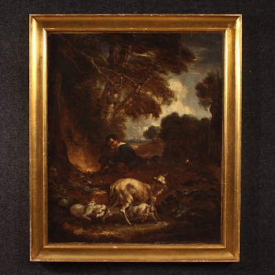 Quadro inglese del XVIII secolo, paesaggio pastorale  