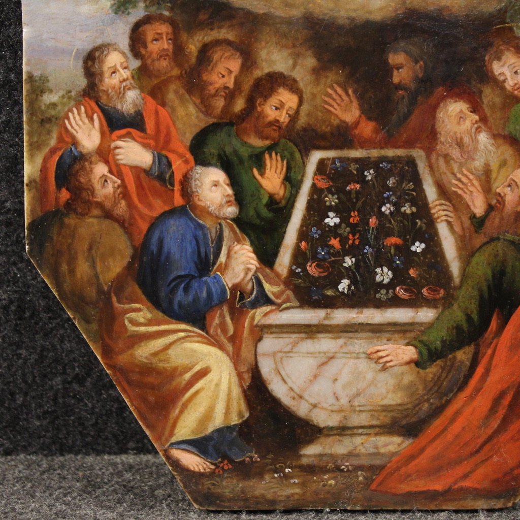 Antico dipinto ad olio su marmo del XVI secolo, Assunzione della Vergine  -photo-2