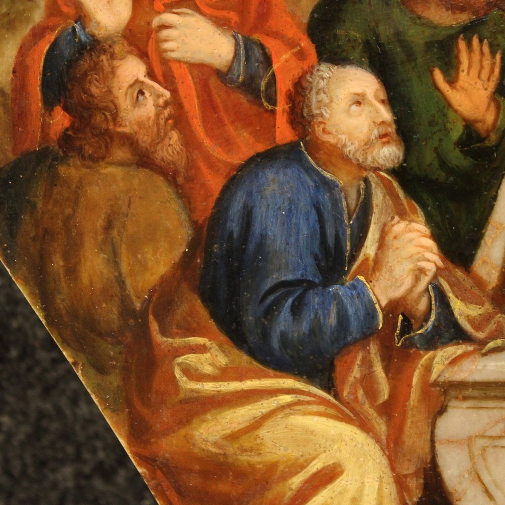 Antico dipinto ad olio su marmo del XVI secolo, Assunzione della Vergine  -photo-3