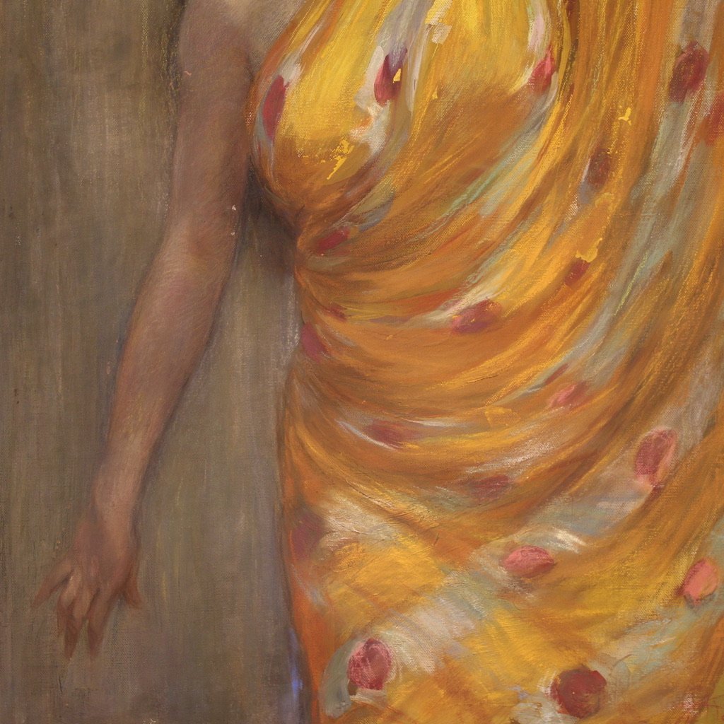Grande quadro firmato A. Mazza e datato 1912, ritratto di donna orientale  -photo-7