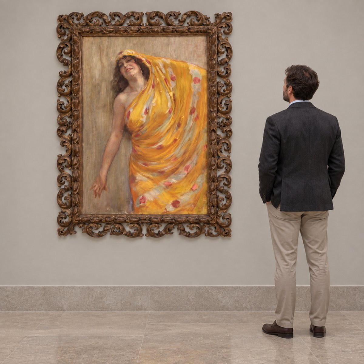 Grande quadro firmato A. Mazza e datato 1912, ritratto di donna orientale  -photo-8