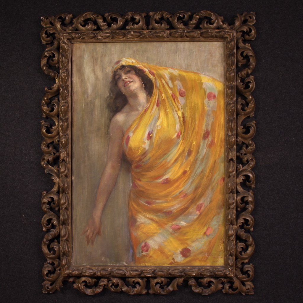 Grande quadro firmato A. Mazza e datato 1912, ritratto di donna orientale  
