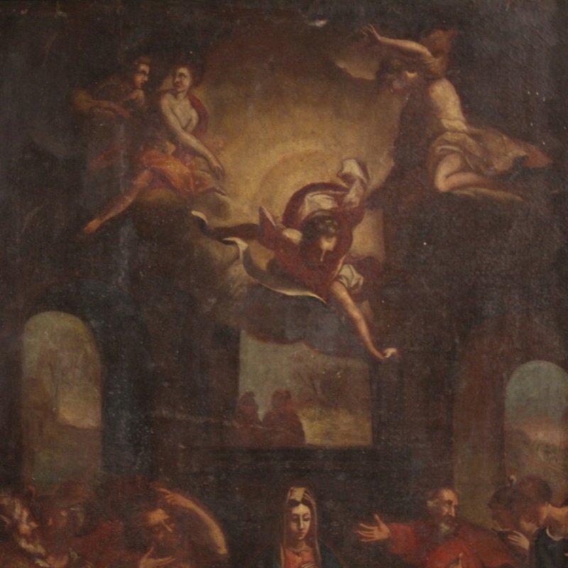 Antico dipinto italiano del XVII secolo, Adorazione dei pastori-photo-3