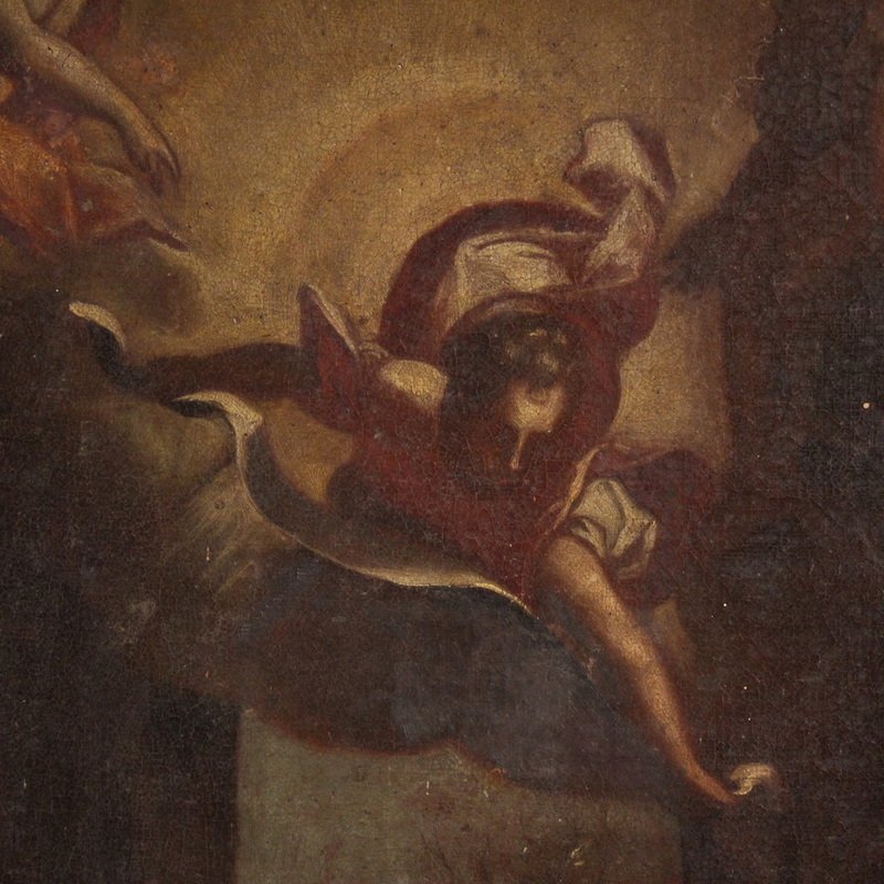 Antico dipinto italiano del XVII secolo, Adorazione dei pastori-photo-3