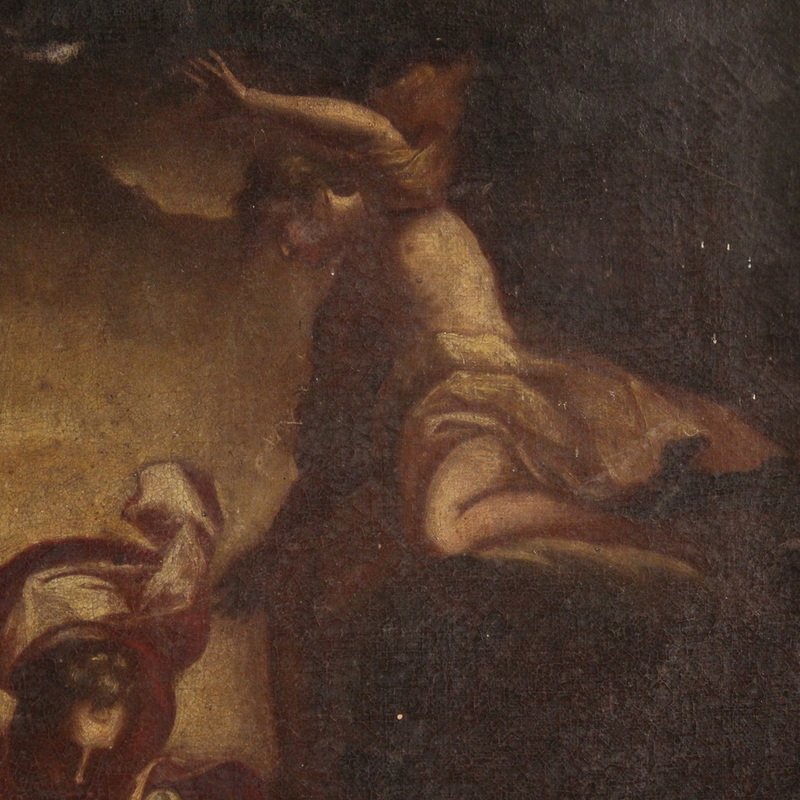 Antico dipinto italiano del XVII secolo, Adorazione dei pastori-photo-5