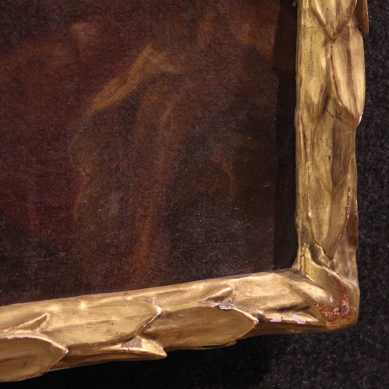 Antico dipinto italiano del XVII secolo, Adorazione dei pastori-photo-7