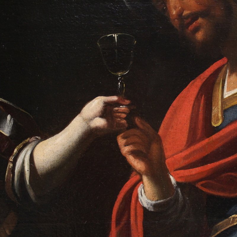 Grande dipinto italiano del XVII secolo, il banchetto tra Marco Antonio e Cleopatra  -photo-4