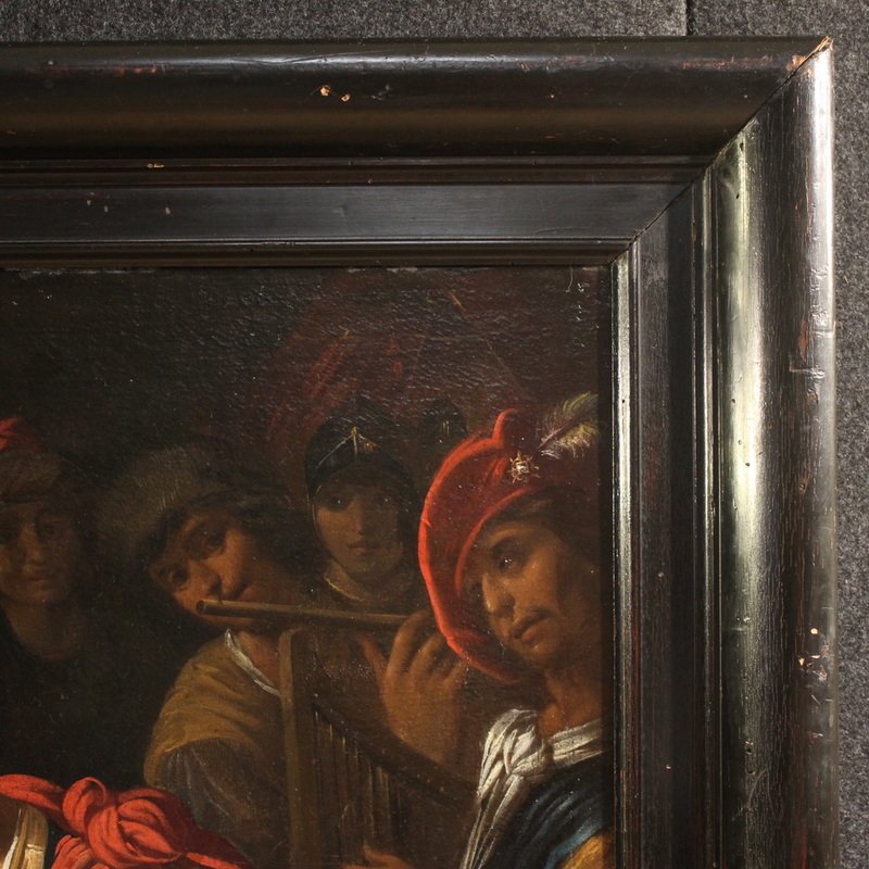 Grande dipinto italiano del XVII secolo, il banchetto tra Marco Antonio e Cleopatra  -photo-1