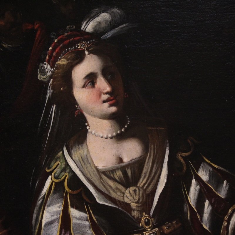 Grande dipinto italiano del XVII secolo, il banchetto tra Marco Antonio e Cleopatra  -photo-5