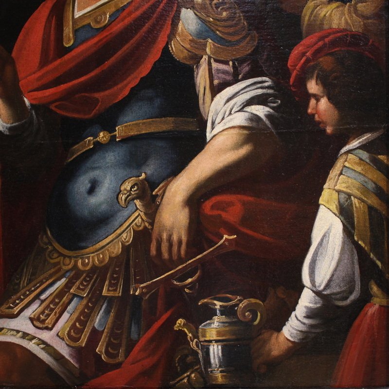 Grande dipinto italiano del XVII secolo, il banchetto tra Marco Antonio e Cleopatra  -photo-6