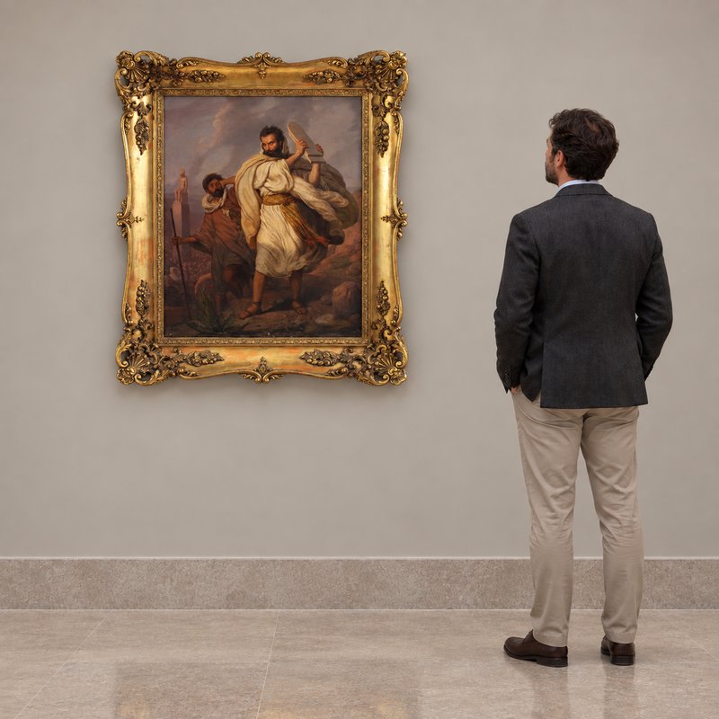Quadro italiano firmato Focosi e datato 1852, Mosè che infrange le tavole della legge  -photo-5